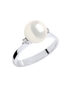 Schmuckring aus Weißgold, 0,04 ct Diamanten und natürliche weiße runde Süßwasserperle