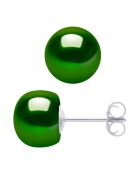 Boucles d'oreilles en Argent & Perles d'Eau Douce boutons vert malachite Ø 8-9 mm