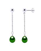 Tropfenohrringe aus Silber und Süßwasserperlen, Malachit, grüne Birne