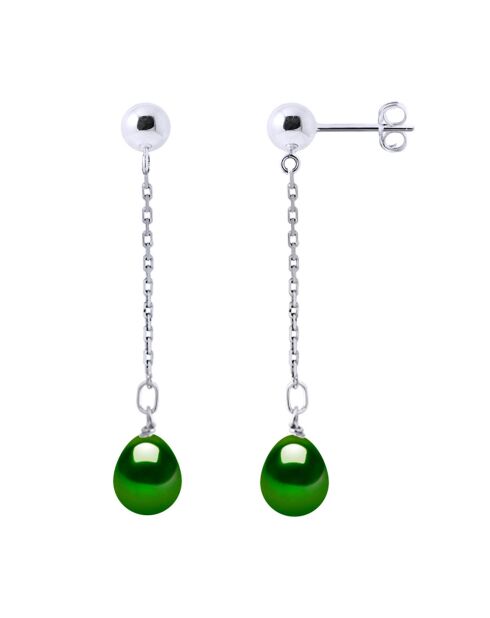 Tropfenohrringe aus Silber und Süßwasserperlen, Malachit, grüne Birne