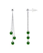 Boucles d'oreilles pendantes en Argent & Perles d'Eau Douce poires vert malachite