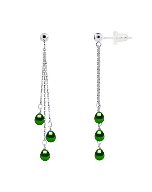 Boucles d'oreilles pendantes en Argent & Perles d'Eau Douce poires vert malachite