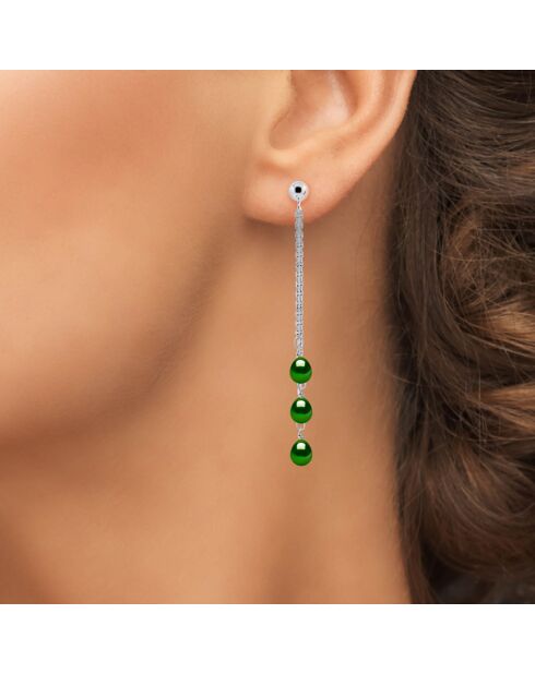 Boucles d'oreilles pendantes en Argent & Perles d'Eau Douce poires vert malachite