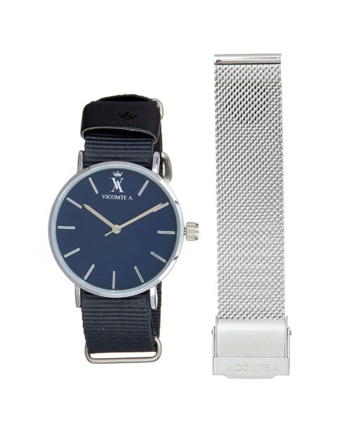 Montre Mixte en Nylon grise + bracelet en Acier argenté