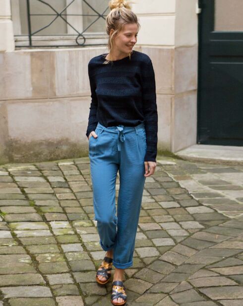 Pantalon fluide Cado bleu