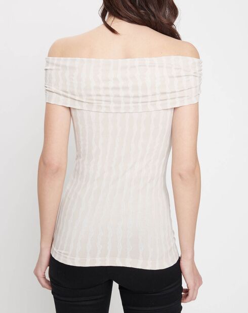 Top Stripes épaules dénudées beige/blanc