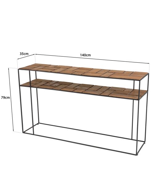 Console 2 plateaux teck et métal Alida marron - 140x35x79 cm