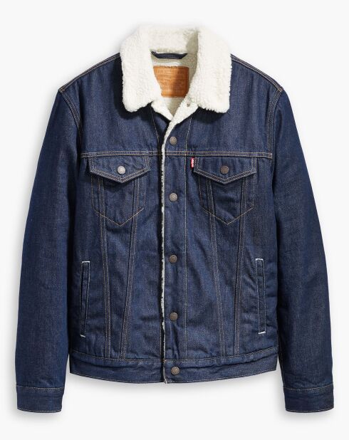 Veste en jean fourrée Sherpa bleu brut