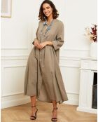 Robe boutonnée 100% Lin taupe