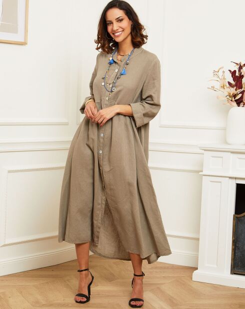 Robe boutonnée 100% Lin taupe