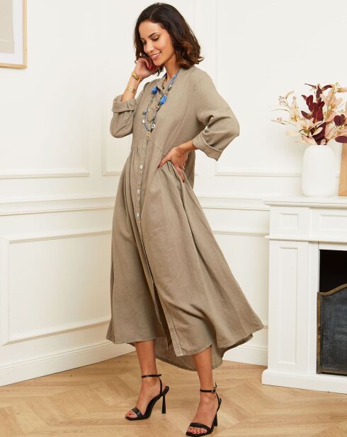 Robe boutonnée 100% Lin taupe