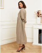 Robe boutonnée 100% Lin taupe