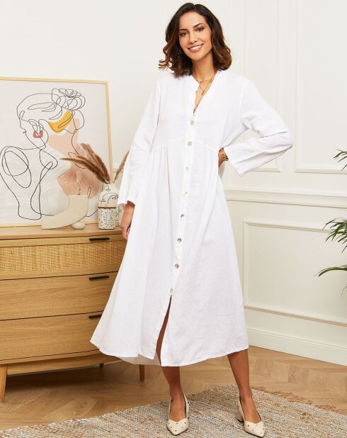 Witte jurk met knopen van 100% linnen