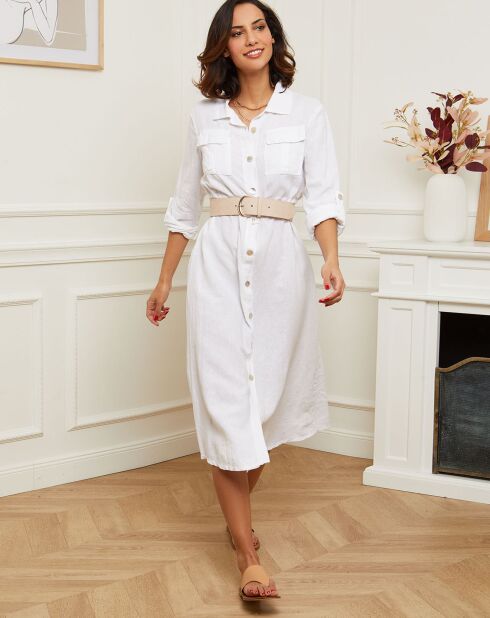 Lola weißes langes Kleid aus 100% Leinen