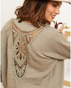 Chemise 100% Lin Barcelona à dentelle marron  taupe