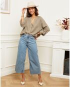 Chemise 100% Lin Barcelona à dentelle marron  taupe