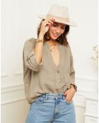 Chemise 100% Lin Barcelona à dentelle marron  taupe