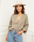 Chemise 100% Lin Barcelona à dentelle marron  taupe