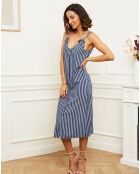 Robe 100% Lin Amélie à rayures marine