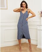 Robe 100% Lin Amélie à rayures marine
