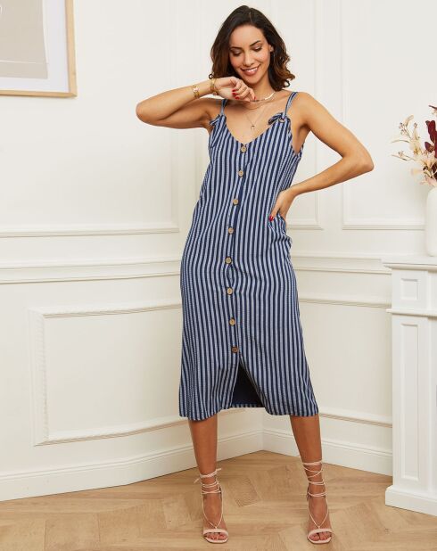 Robe 100% Lin Amélie à rayures marine