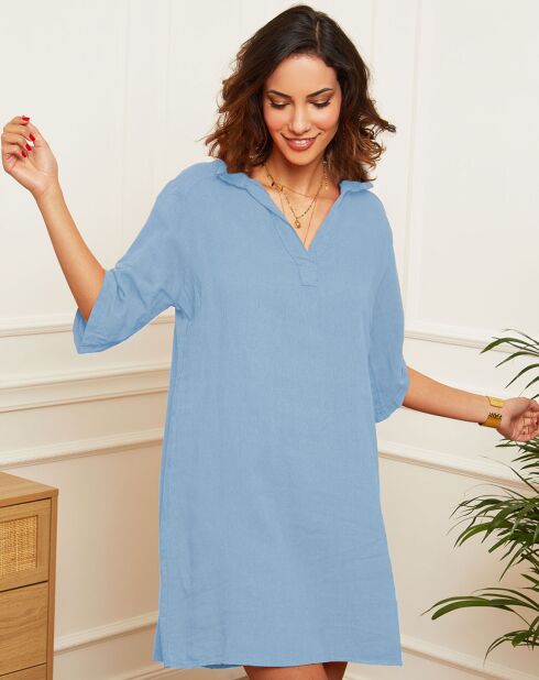 Robe 100% Lin Suzie bleue