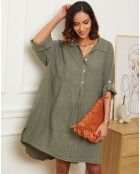 Estelle kaki jurk van 100% linnen