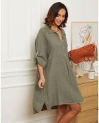 Estelle kaki jurk van 100% linnen