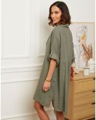 Estelle kaki jurk van 100% linnen