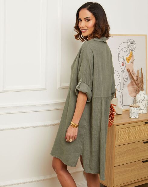 Estelle khakifarbenes Kleid aus 100% Leinen