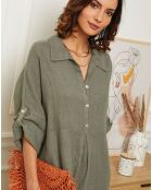 Estelle kaki jurk van 100% linnen