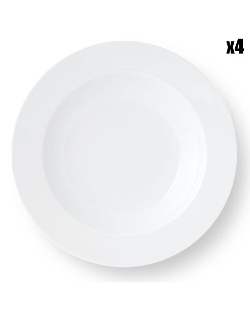 4 Assiettes à pâtes Trattoria en Porcelaine blanches - D.26 cm