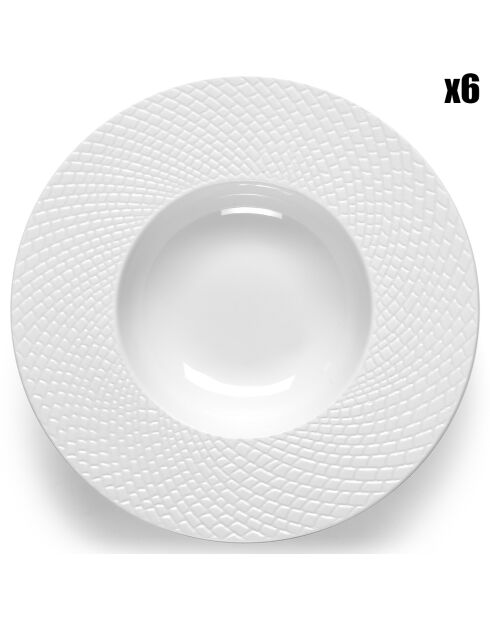 6 Assiettes creuses en Porcelaine Sherane blanches - D.20 cm