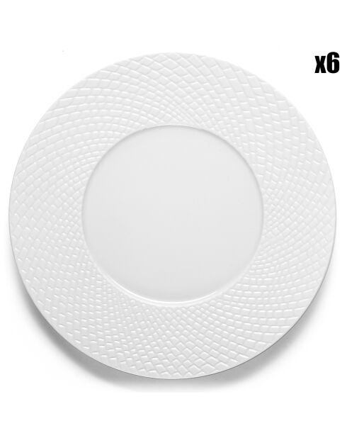 6 witte dessertborden van sherane-porselein - D.21 cm