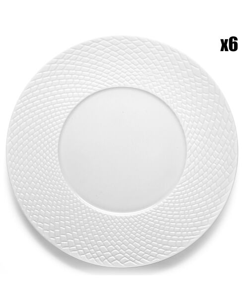 6 witte Sherane porseleinen dinerborden - D.27 cm