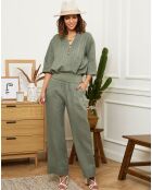 Kaki broek van 100% linnen Valencia