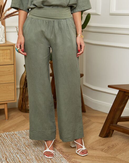 Kaki broek van 100% linnen Valencia