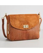 Acil Schultertasche aus kamelfarbenem Samt und Krokodilleder - 23x18,5x8 cm