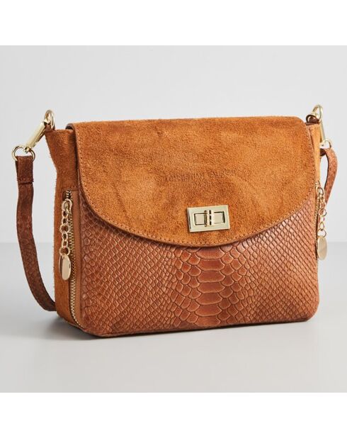 Acil Schultertasche aus kamelfarbenem Samt und Krokodilleder - 23x18,5x8 cm