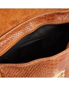 Acil Schultertasche aus kamelfarbenem Samt und Krokodilleder - 23x18,5x8 cm
