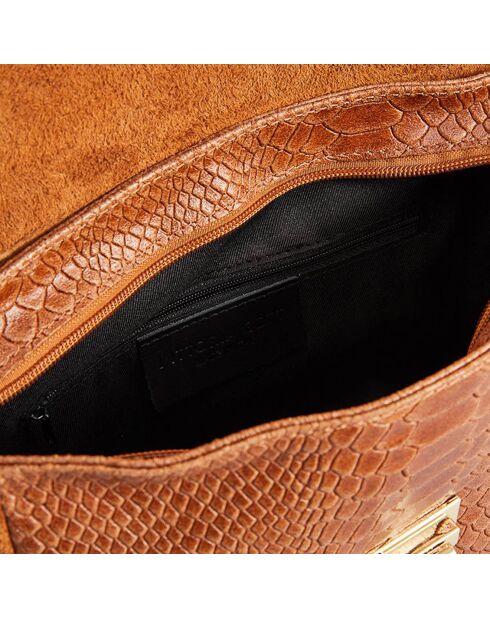 Acil Schultertasche aus kamelfarbenem Samt und Krokodilleder - 23x18,5x8 cm
