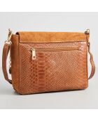 Acil Schultertasche aus kamelfarbenem Samt und Krokodilleder - 23x18,5x8 cm