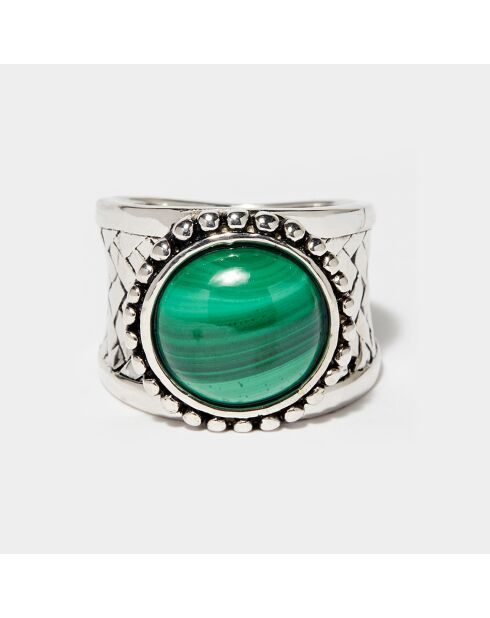 Bague Quetzalcoatl en Argent massif & Malachite 5.4 ct