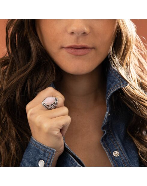 Itzcuintli ring in sterling zilver en roze opaal 5,8 kt