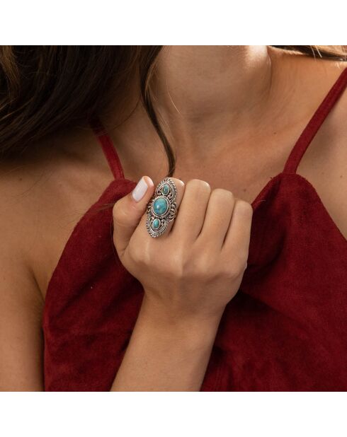 Bague Coatl en Argent massif & Turquoise 2.7 ct
