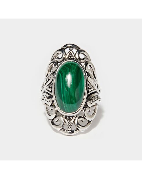 Bague Ehécatl en Argent massif & Malachite 6.3 ct