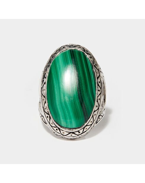 Bague Tonatiuh en Argent massif & Malachite 15.7 ct