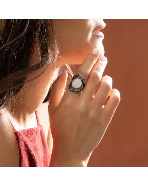 Tlaloc Ring aus Sterlingsilber und Perlmutt 4,5 ct