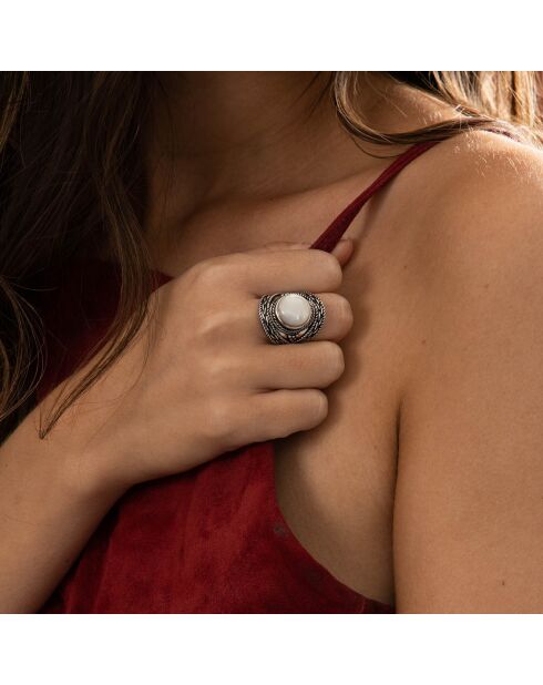 Tlaloc Ring aus Sterlingsilber und Perlmutt 4,5 ct