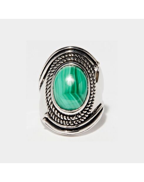 Bague Tapaxcatli en Argent massif & Malachite 3.1 ct